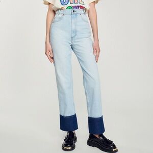 Sandro Lord Lord Two Tone Cuffed Jeans Size 40 US 8 High Rise Straight Leg